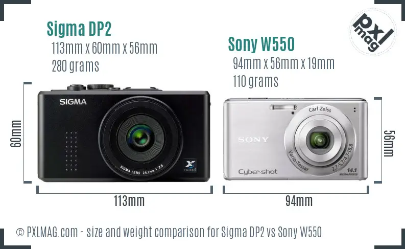 Sigma DP2 vs Sony W550 size comparison