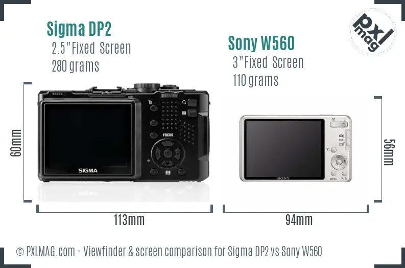 Sigma DP2 vs Sony W560 Screen and Viewfinder comparison