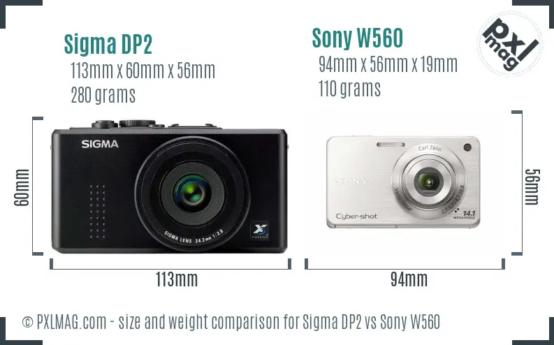 Sigma DP2 vs Sony W560 size comparison