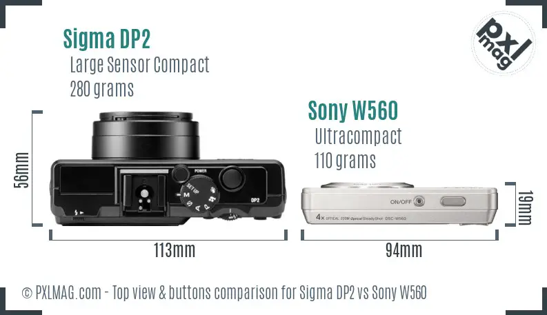 Sigma DP2 vs Sony W560 top view buttons comparison