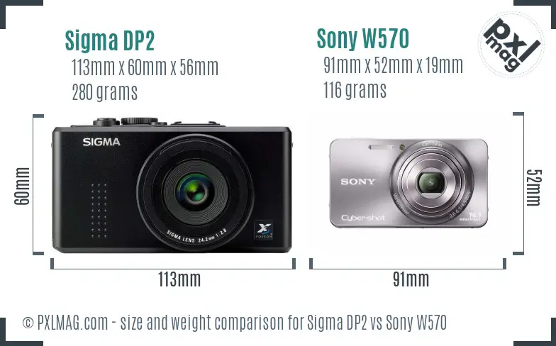 Sigma DP2 vs Sony W570 size comparison