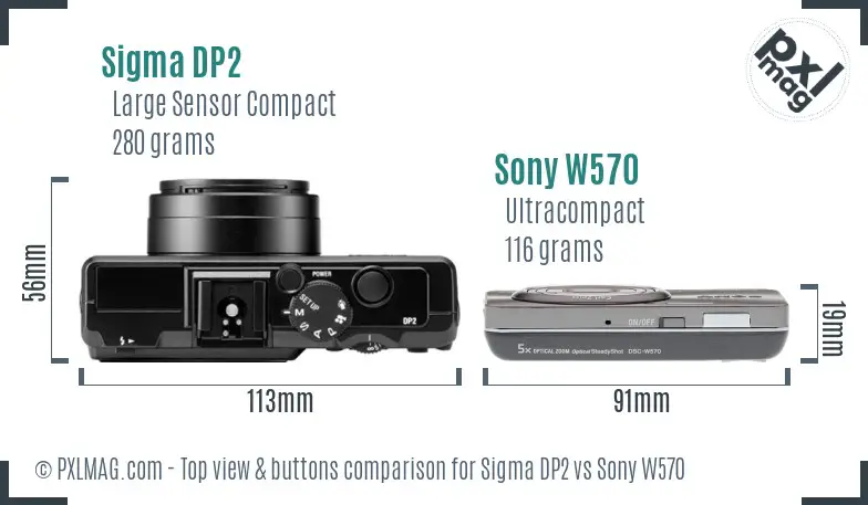 Sigma DP2 vs Sony W570 top view buttons comparison