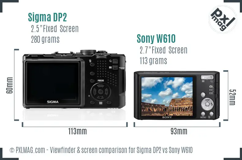 Sigma DP2 vs Sony W610 Screen and Viewfinder comparison