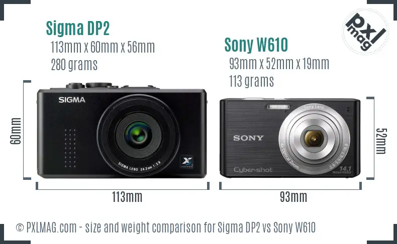 Sigma DP2 vs Sony W610 size comparison