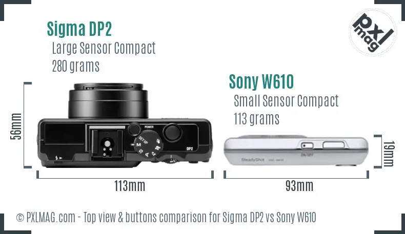 Sigma DP2 vs Sony W610 top view buttons comparison