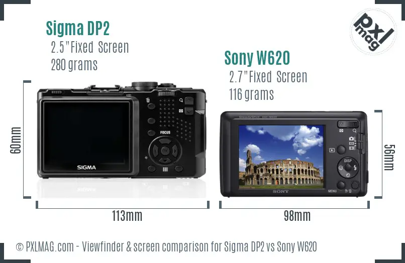 Sigma DP2 vs Sony W620 Screen and Viewfinder comparison