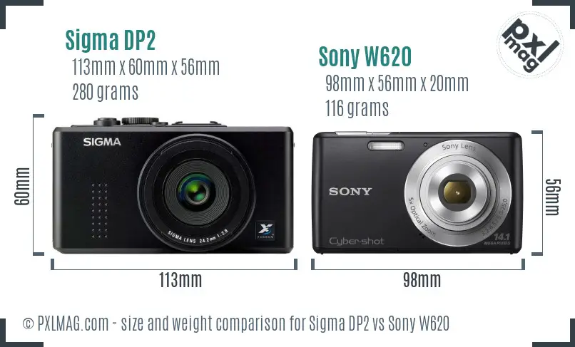 Sigma DP2 vs Sony W620 size comparison