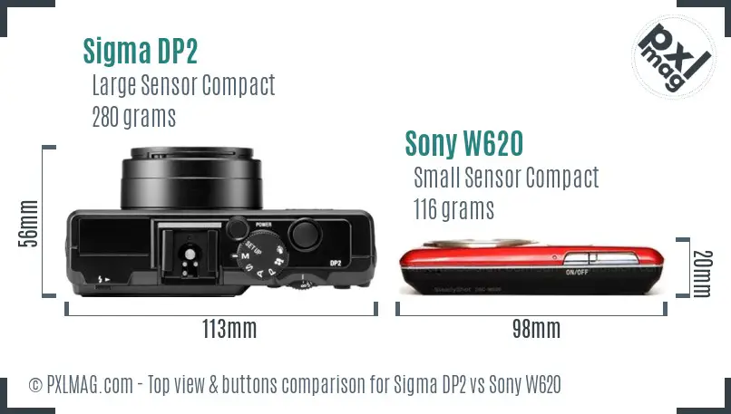 Sigma DP2 vs Sony W620 top view buttons comparison