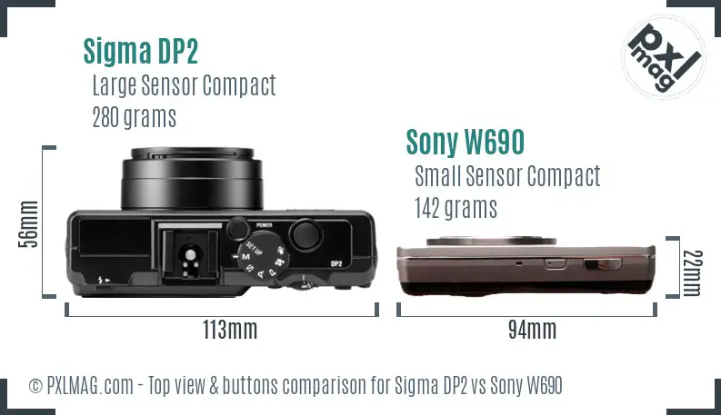 Sigma DP2 vs Sony W690 top view buttons comparison Sigma DP2 vs Sony W690 top view buttons comparison