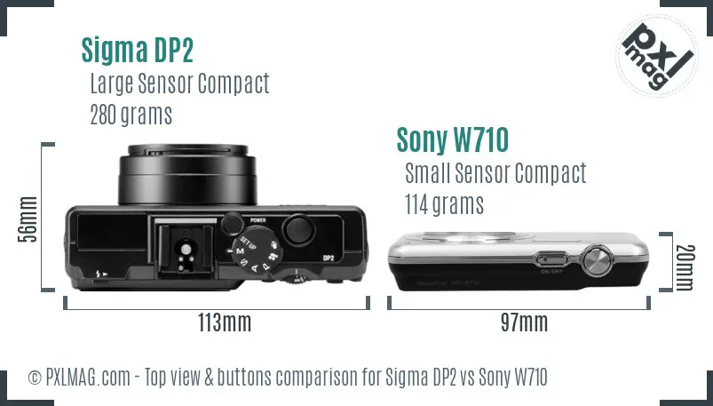 Sigma DP2 vs Sony W710 top view buttons comparison Sigma DP2 vs Sony W710 top view buttons comparison