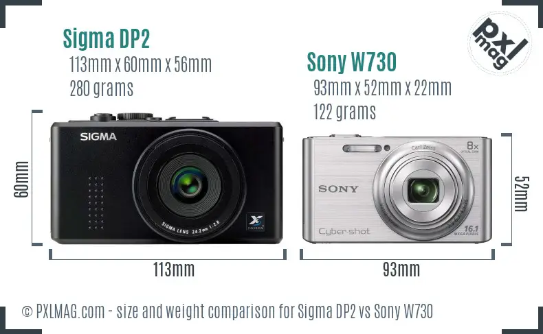 Sigma DP2 vs Sony W730 size comparison