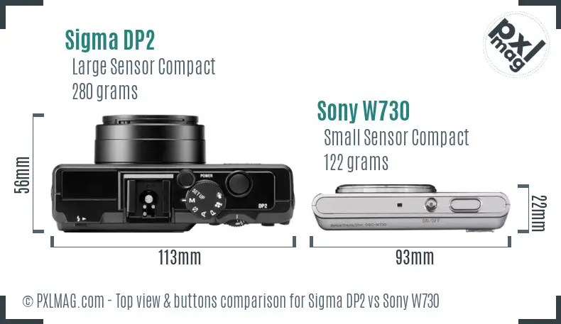 Sigma DP2 vs Sony W730 top view buttons comparison