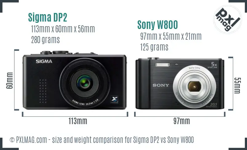 Sigma DP2 vs Sony W800 size comparison