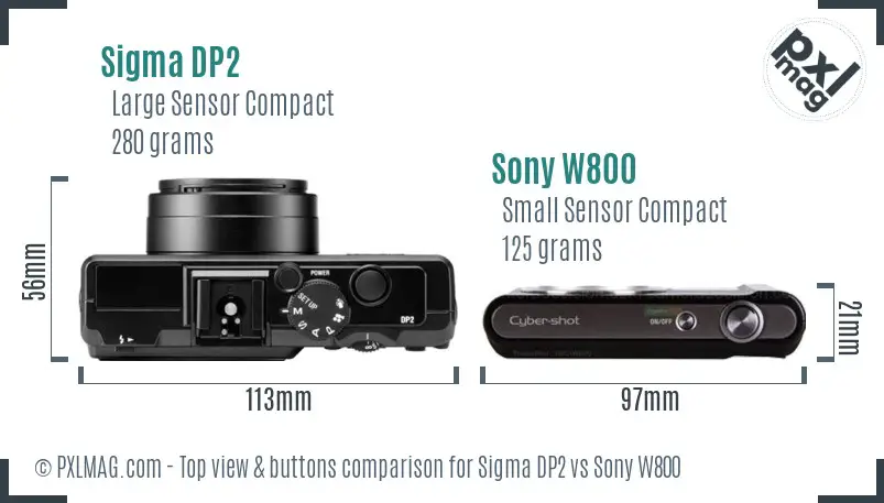 Sigma DP2 vs Sony W800 top view buttons comparison