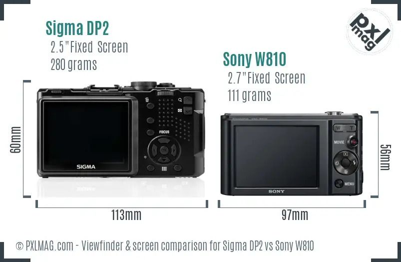 Sigma DP2 vs Sony W810 Screen and Viewfinder comparison