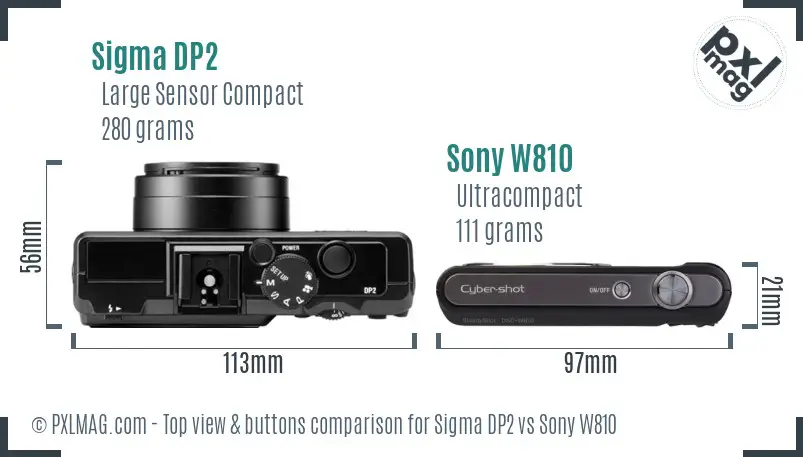 Sigma DP2 vs Sony W810 top view buttons comparison