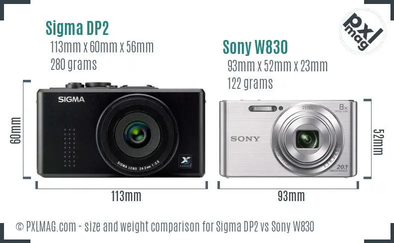 Sigma DP2 vs Sony W830 size comparison