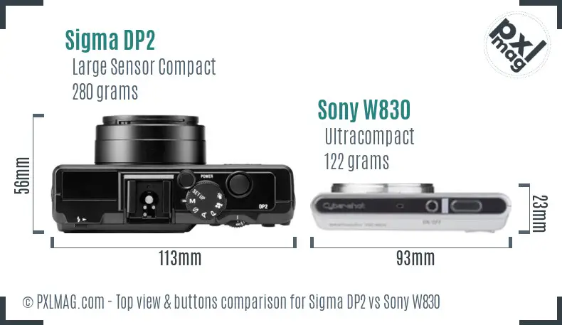 Sigma DP2 vs Sony W830 top view buttons comparison