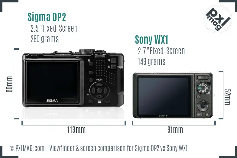 Sigma DP2 vs Sony WX1 Screen and Viewfinder comparison