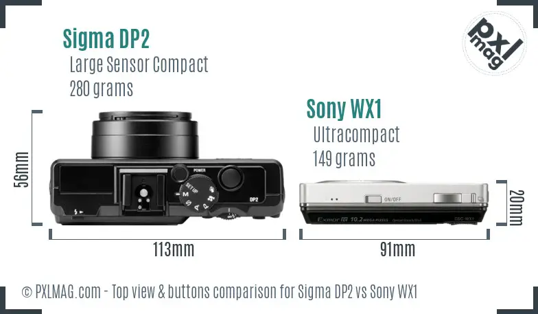 Sigma DP2 vs Sony WX1 top view buttons comparison