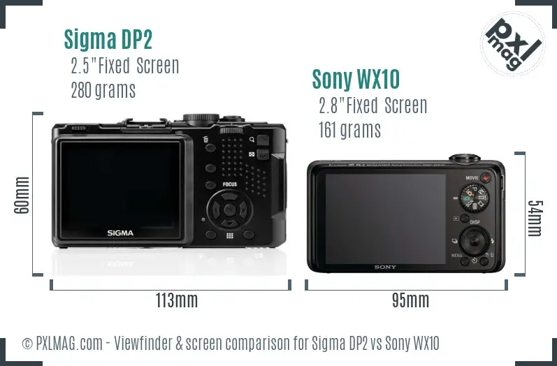 Sigma DP2 vs Sony WX10 Screen and Viewfinder comparison