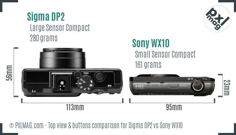 Sigma DP2 vs Sony WX10 top view buttons comparison