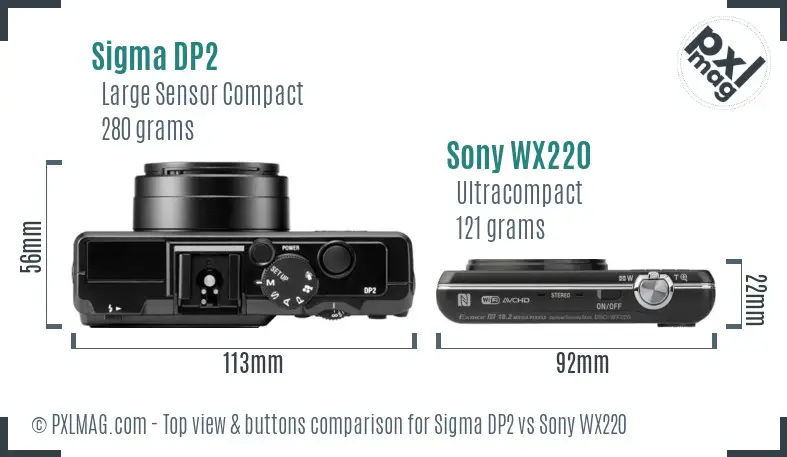 Sigma DP2 vs Sony WX220 top view buttons comparison