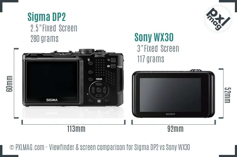 Sigma DP2 vs Sony WX30 Screen and Viewfinder comparison