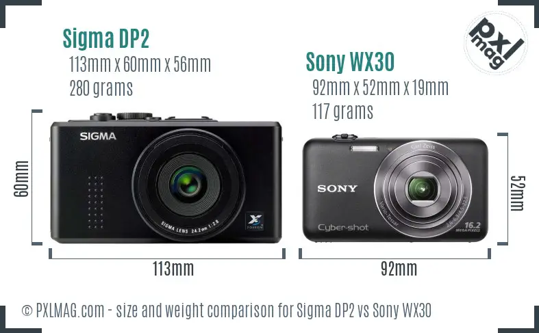 Sigma DP2 vs Sony WX30 size comparison