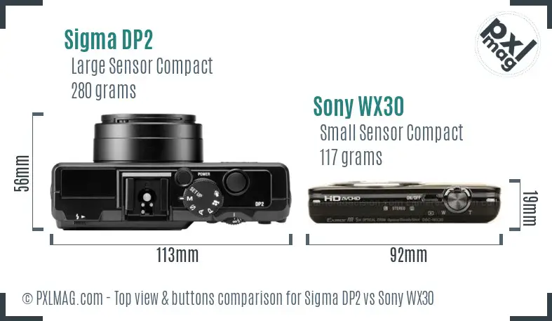 Sigma DP2 vs Sony WX30 top view buttons comparison