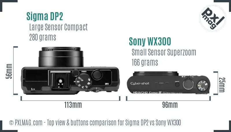 Sigma DP2 vs Sony WX300 top view buttons comparison