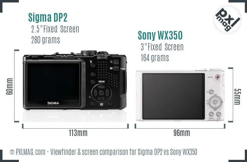 Sigma DP2 vs Sony WX350 Screen and Viewfinder comparison
