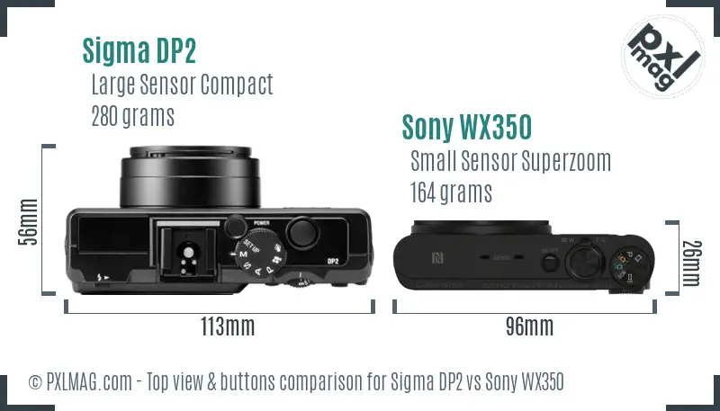 Sigma DP2 vs Sony WX350 top view buttons comparison