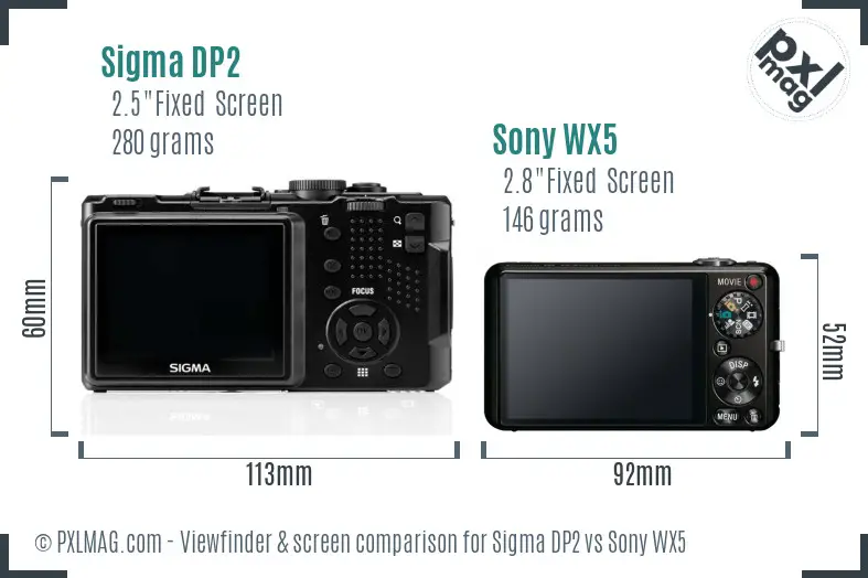 Sigma DP2 vs Sony WX5 Screen and Viewfinder comparison