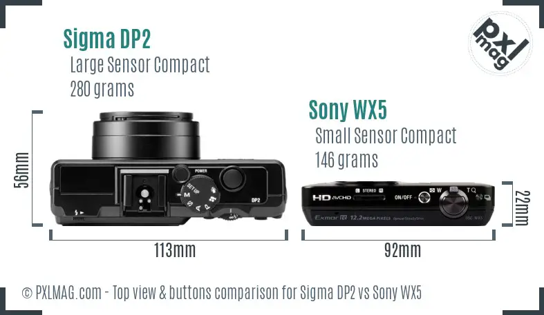 Sigma DP2 vs Sony WX5 top view buttons comparison