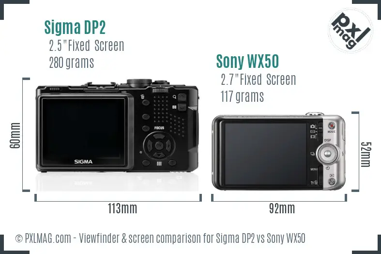 Sigma DP2 vs Sony WX50 Screen and Viewfinder comparison