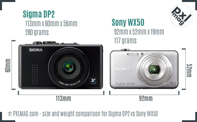 Sigma DP2 vs Sony WX50 size comparison