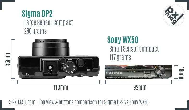 Sigma DP2 vs Sony WX50 top view buttons comparison