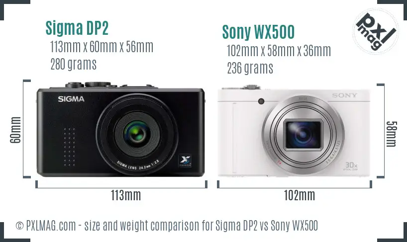 Sigma DP2 vs Sony WX500 size comparison
