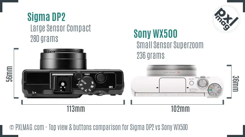 Sigma DP2 vs Sony WX500 top view buttons comparison