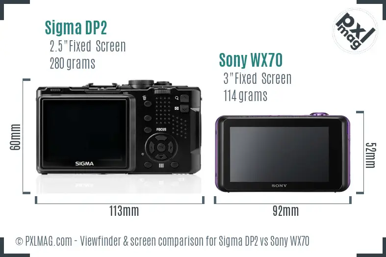 Sigma DP2 vs Sony WX70 Screen and Viewfinder comparison