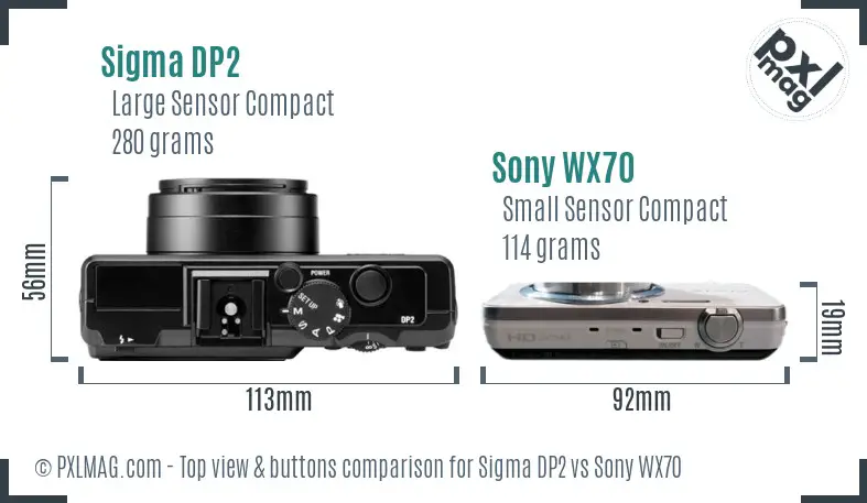 Sigma DP2 vs Sony WX70 top view buttons comparison