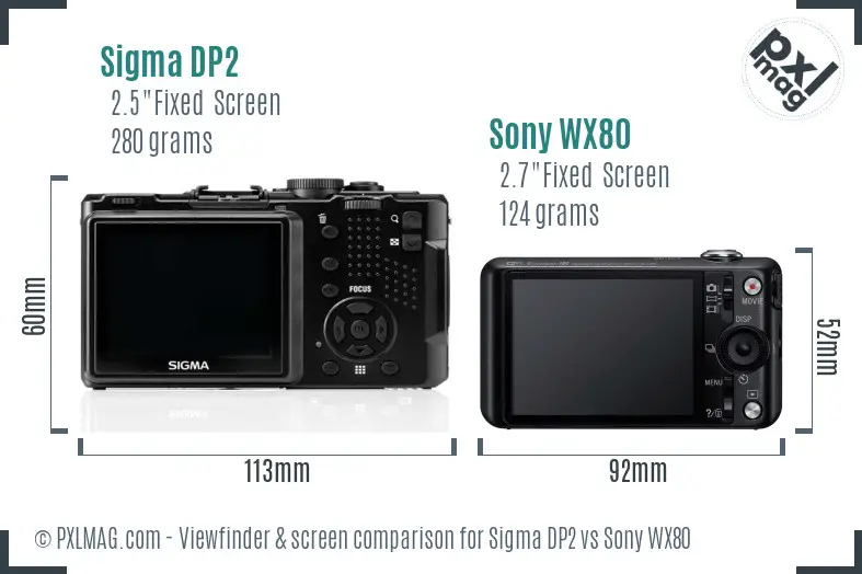 Sigma DP2 vs Sony WX80 Screen and Viewfinder comparison