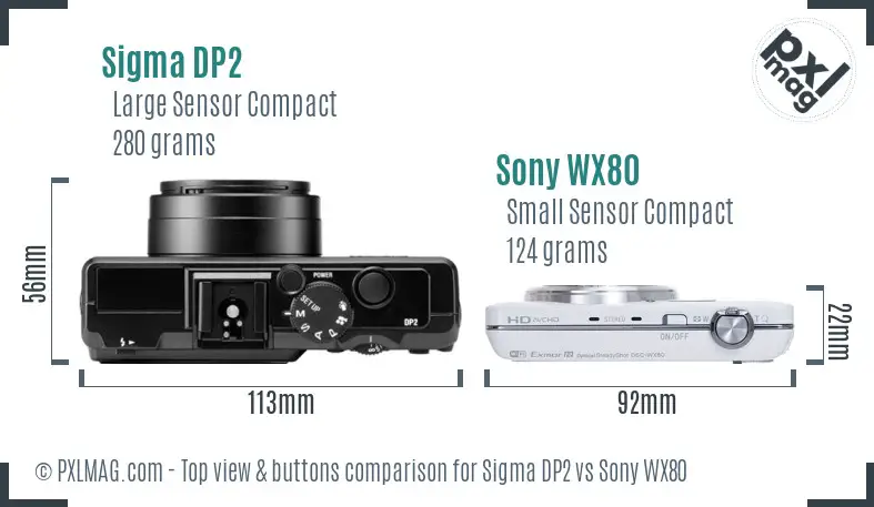 Sigma DP2 vs Sony WX80 top view buttons comparison