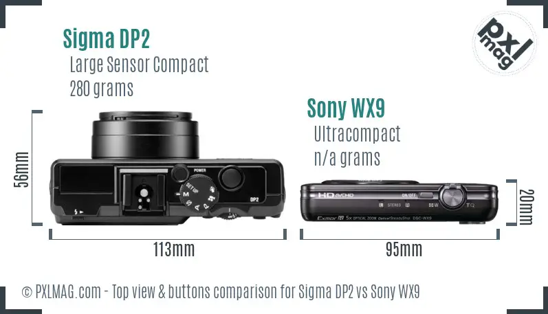 Sigma DP2 vs Sony WX9 top view buttons comparison