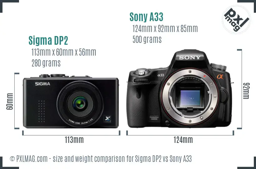 Sigma DP2 vs Sony A33 size comparison