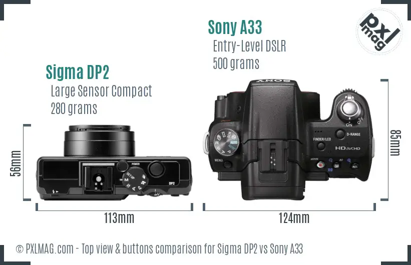 Sigma DP2 vs Sony A33 top view buttons comparison