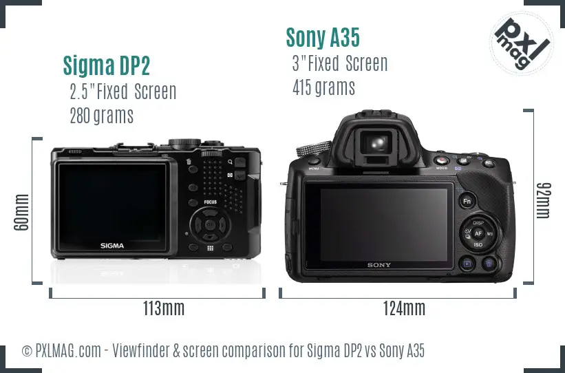 Sigma DP2 vs Sony A35 Screen and Viewfinder comparison