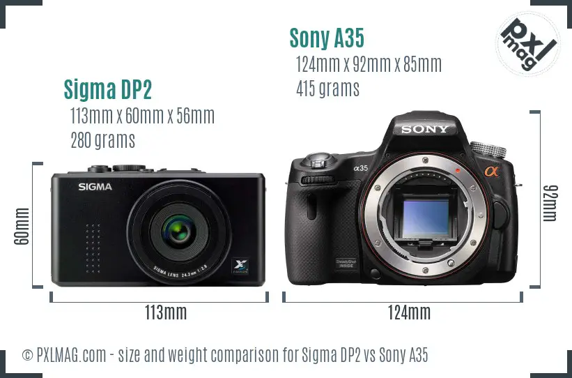 Sigma DP2 vs Sony A35 size comparison