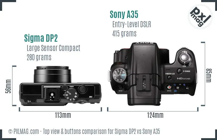 Sigma DP2 vs Sony A35 top view buttons comparison